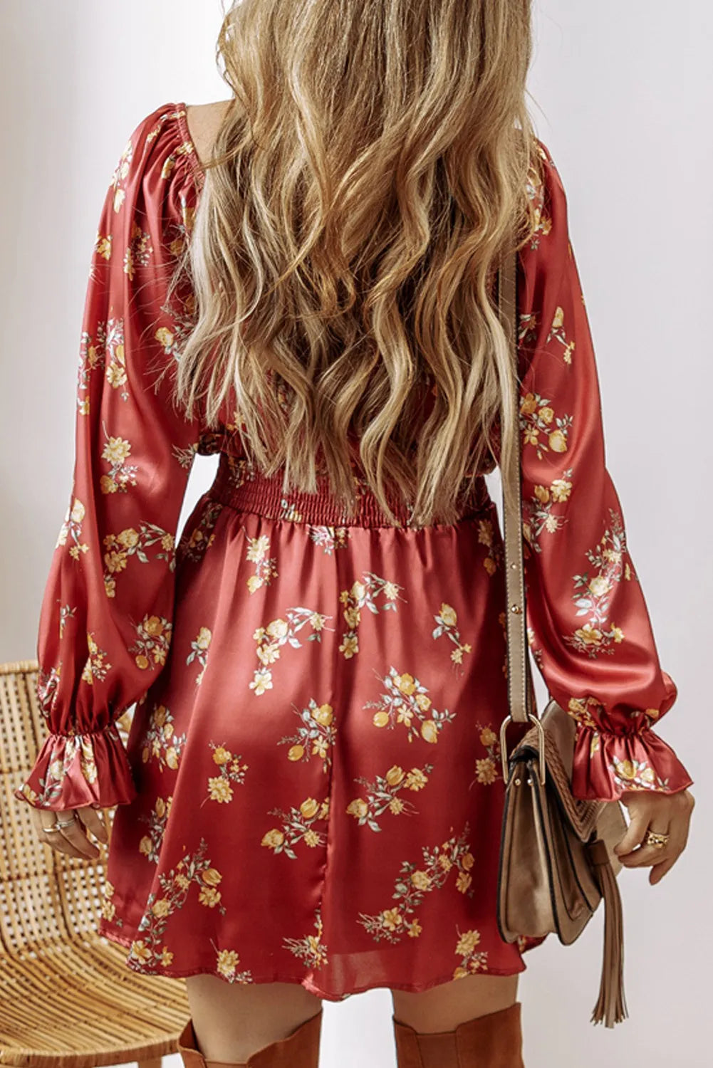 Ruffled Surplice Flounce Sleeve Mini Dress - Classique Collection