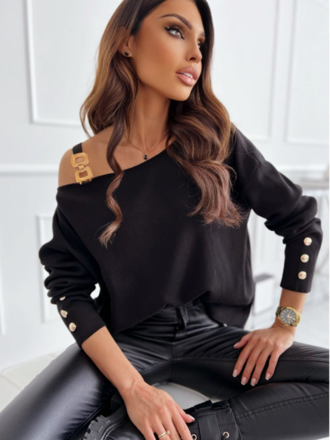 Asymmetrical Neck Buttoned Top - Classique Collection