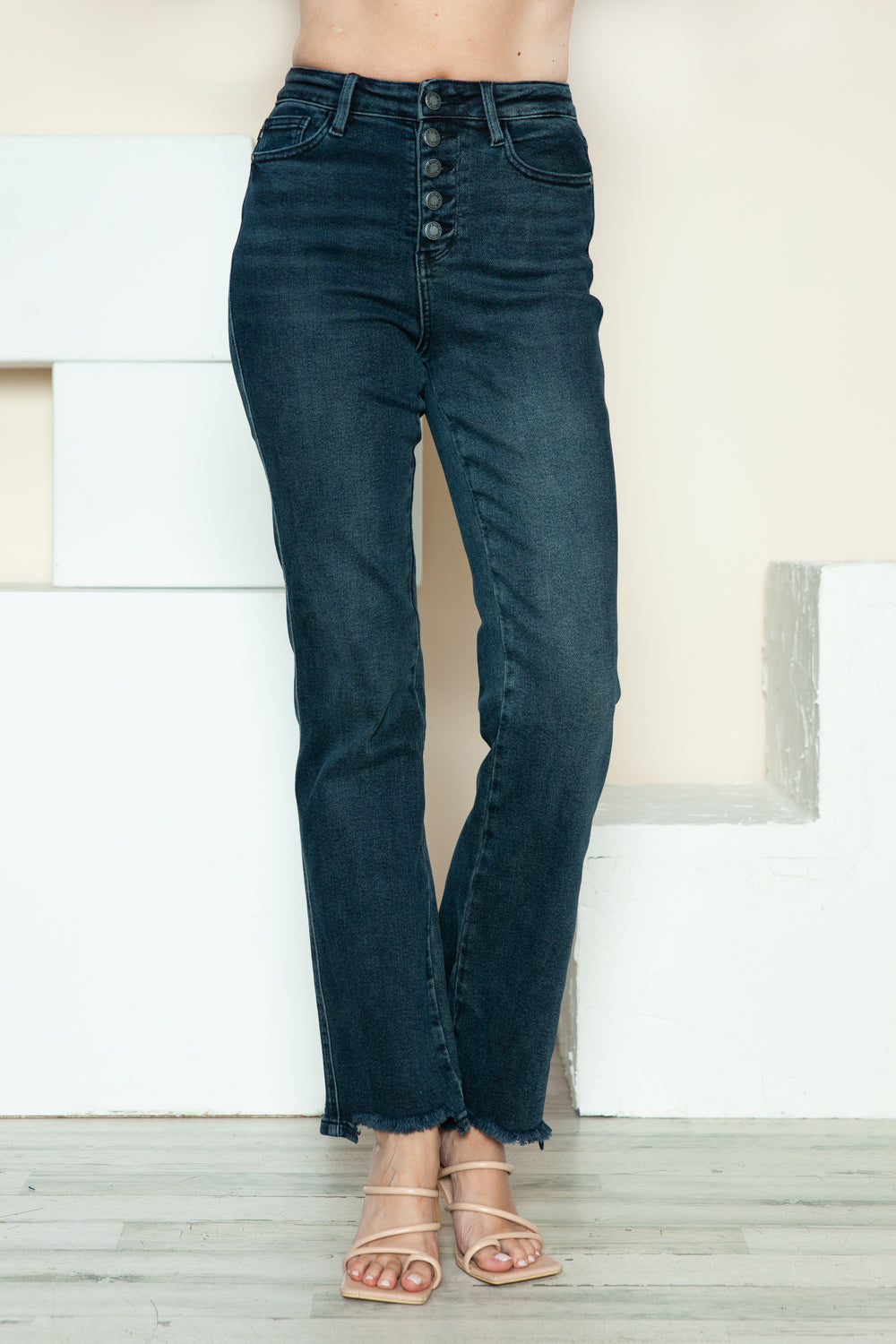 Judy Blue Full Size Button Fly Hem Destroy Straight Jeans - Classique Collection