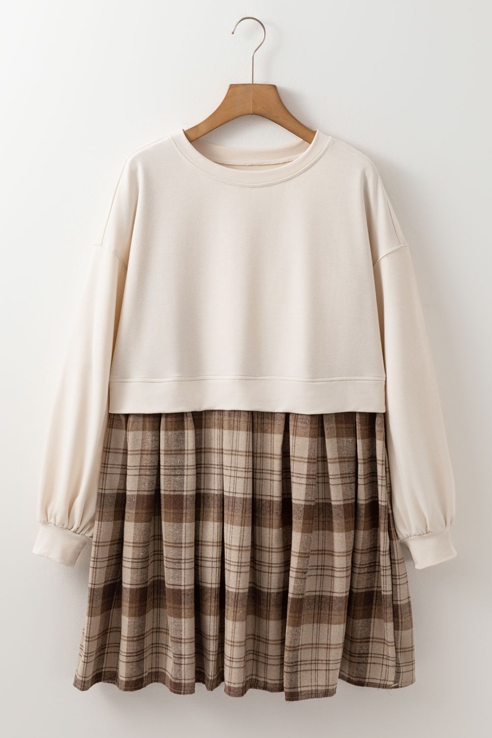 Plaid Round Neck Long Sleeve Mini Dress - Classique Collection