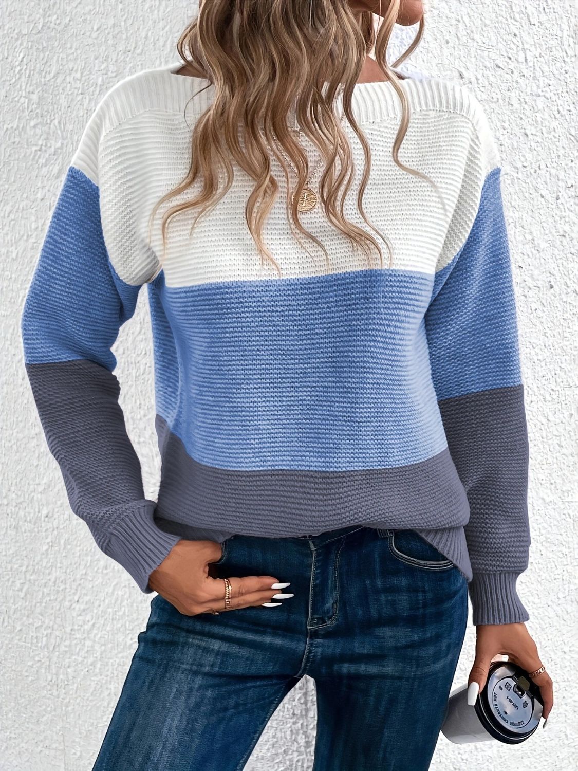 Color Block Boat Neck Sweater - ClassiQ