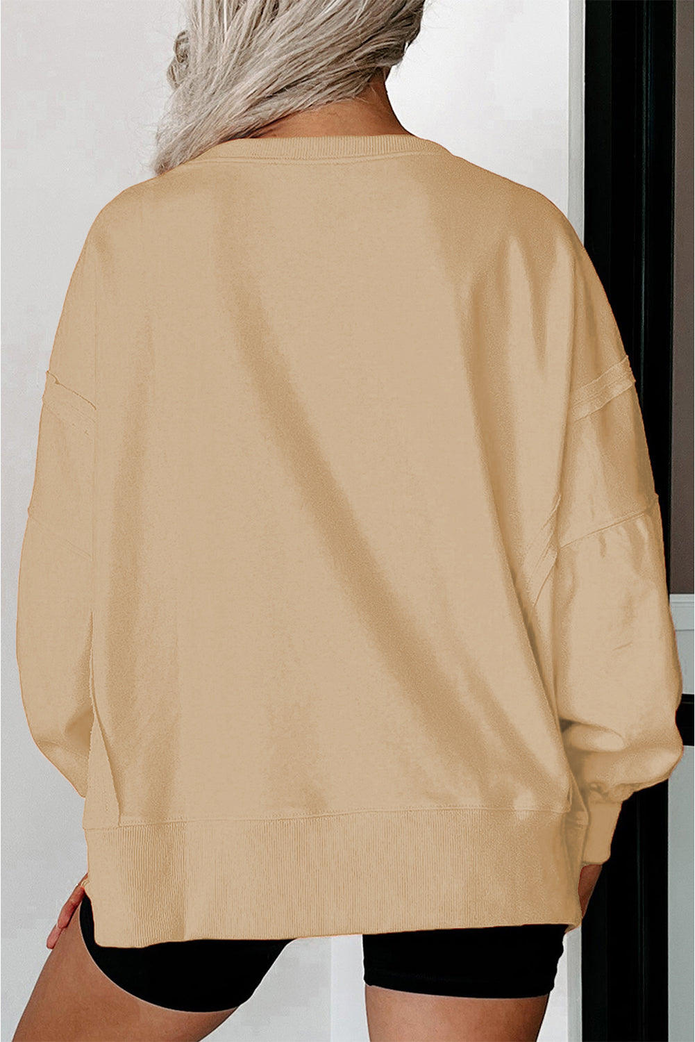 Side Slit Round Neck Long Sleeve Sweatshirt - Classique Collection