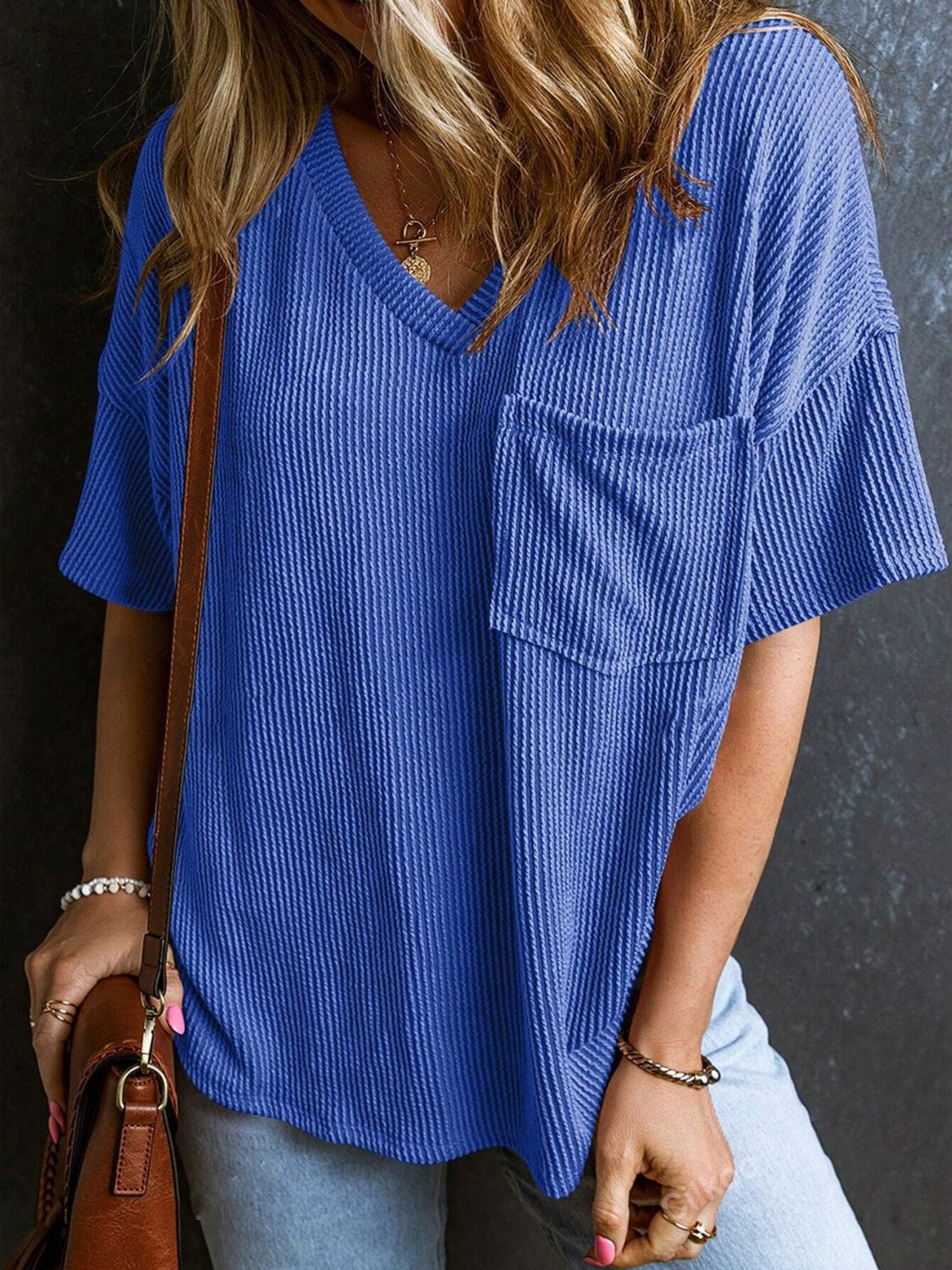 Textured V-Neck Half Sleeve T-Shirt - Classique Collection