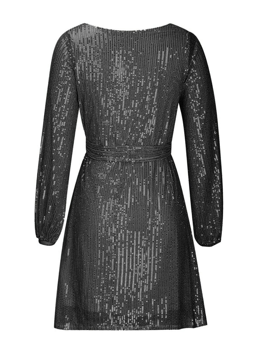 Sequin Tie Waist Long Sleeve Mini Dress - Classique Collection