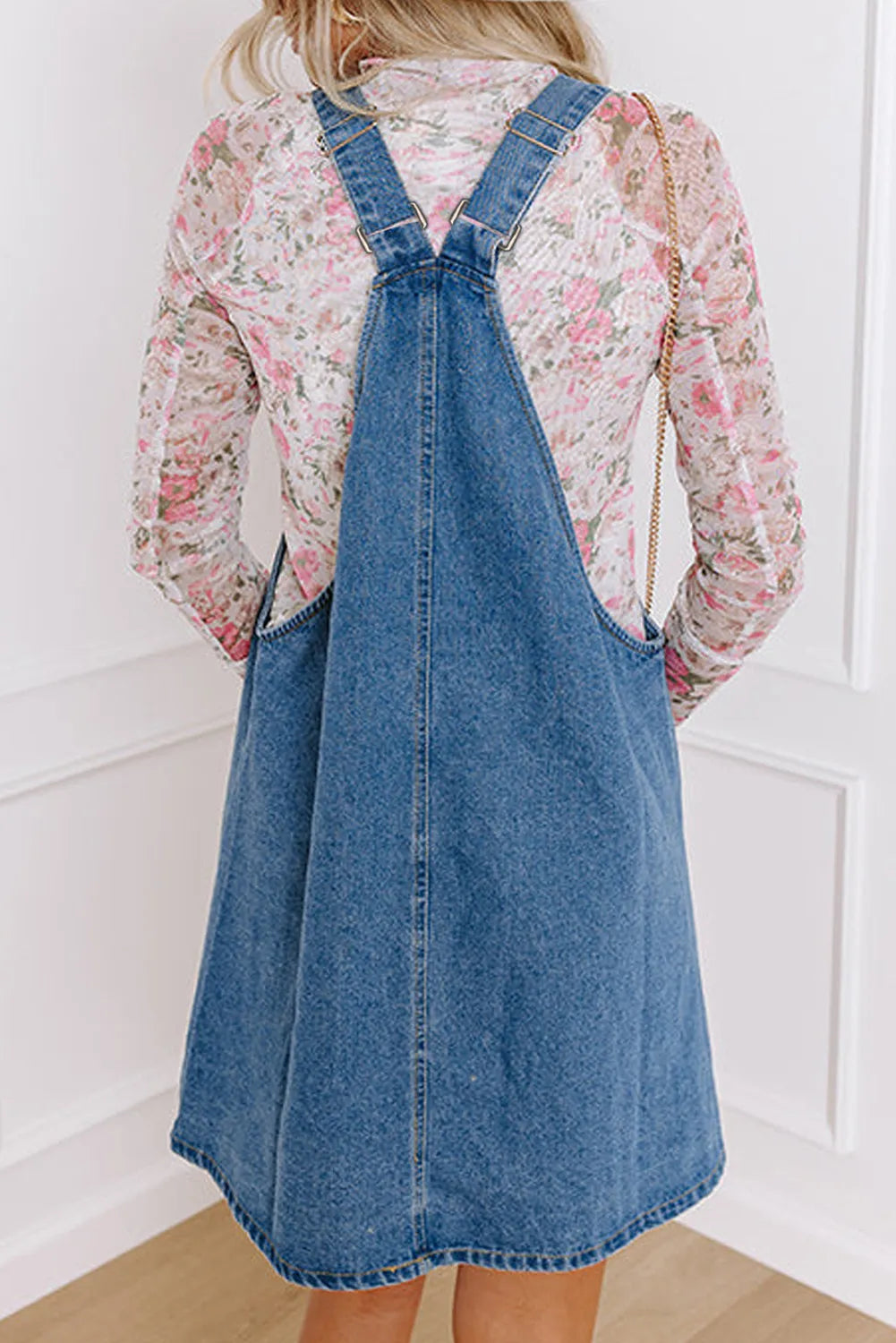 Square Neck Wide Strap Denim Overall Dress - Classique Collection