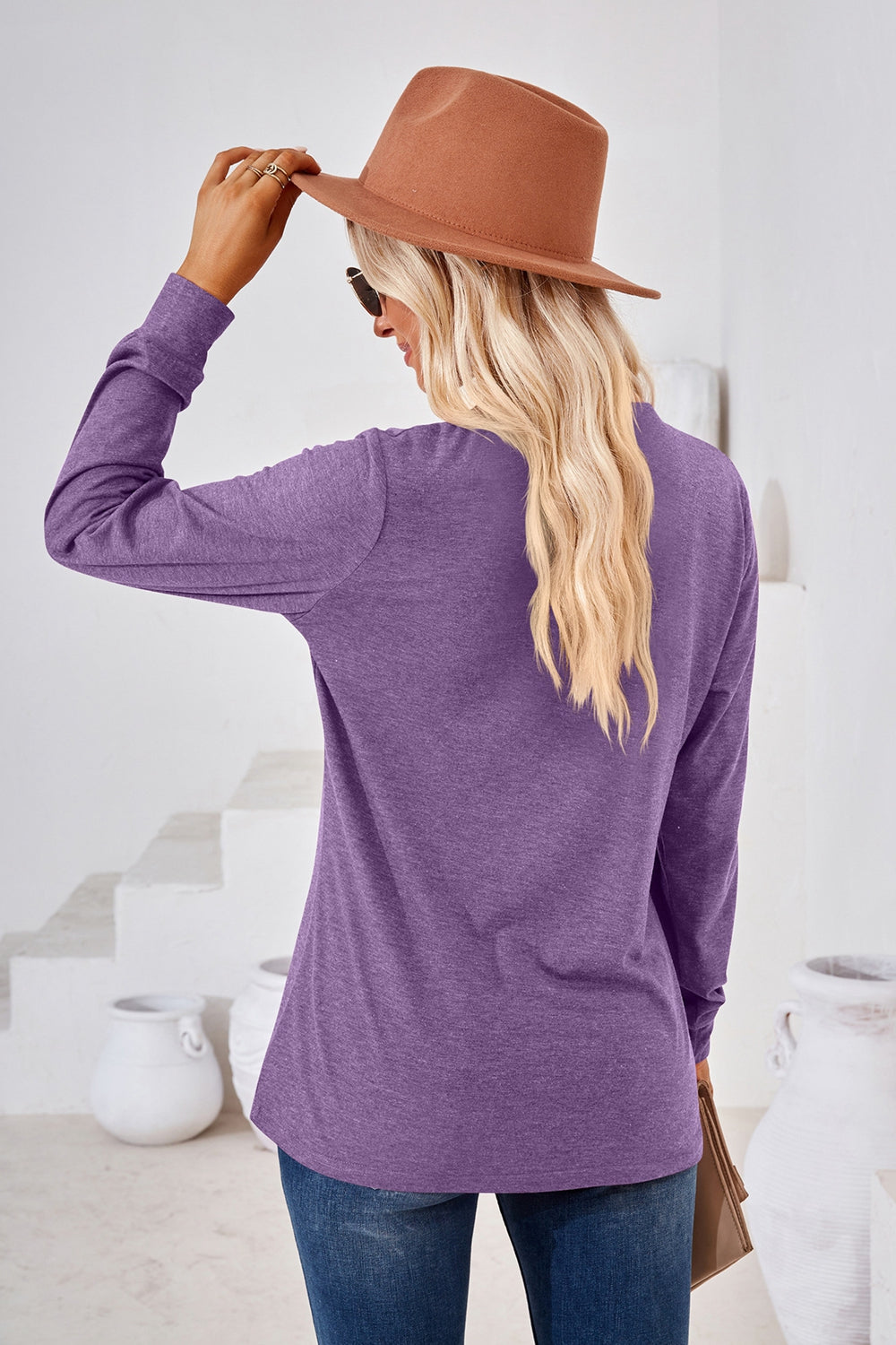 V-Neck Buttoned Long Sleeve Blouse - Classique Collection