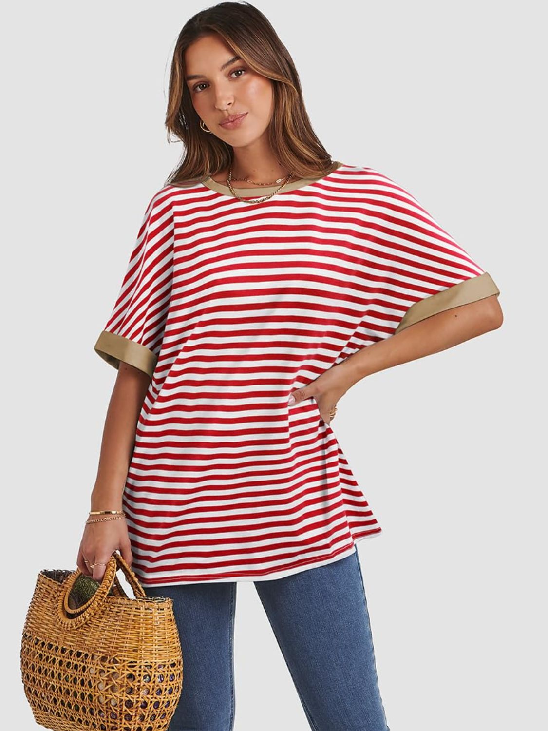 Contrast Striped Round Neck Half Sleeve T-Shirt - Classique Collection