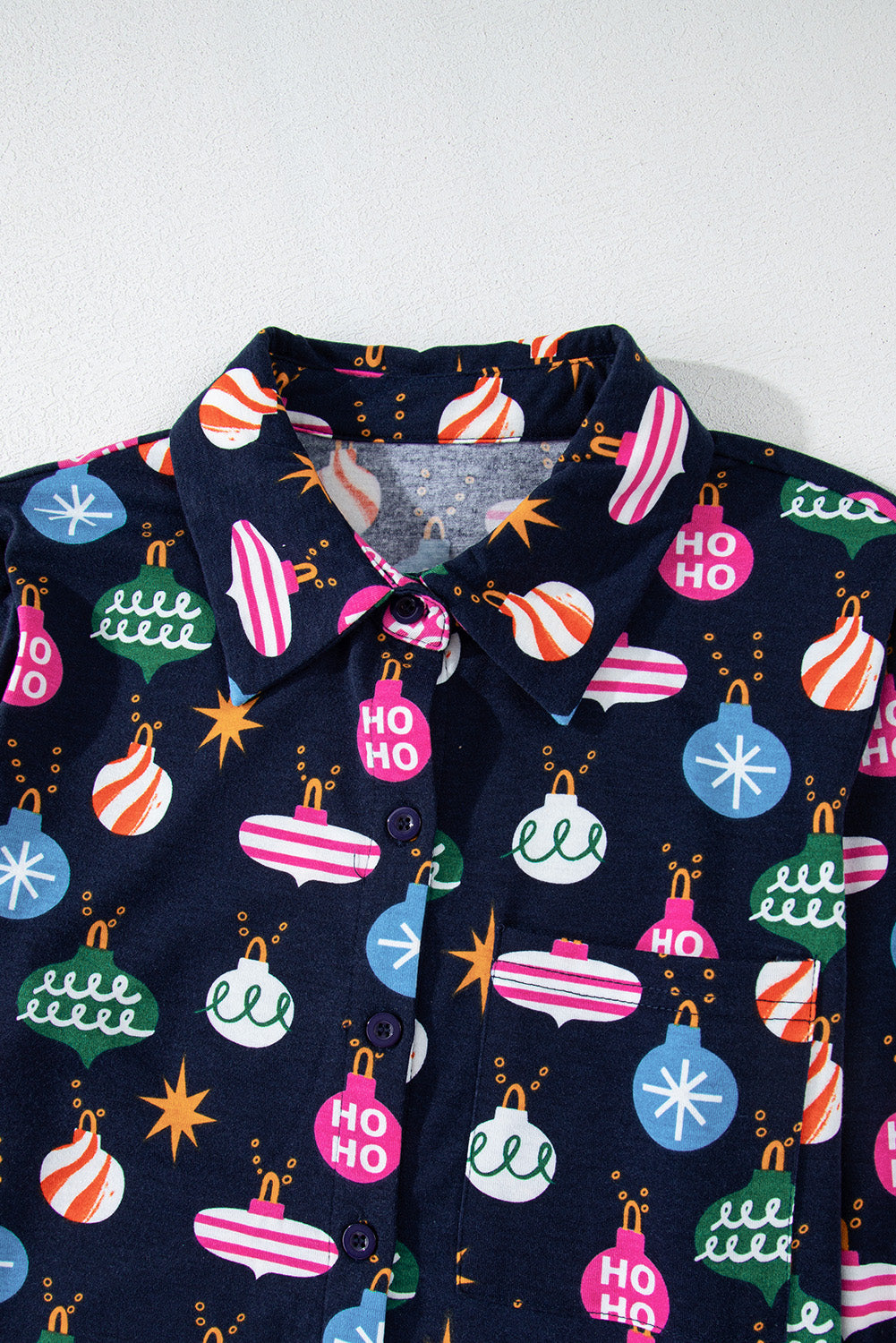 Christmas Lights Print Collared Neck Top and Pants Set - ClassiQ
