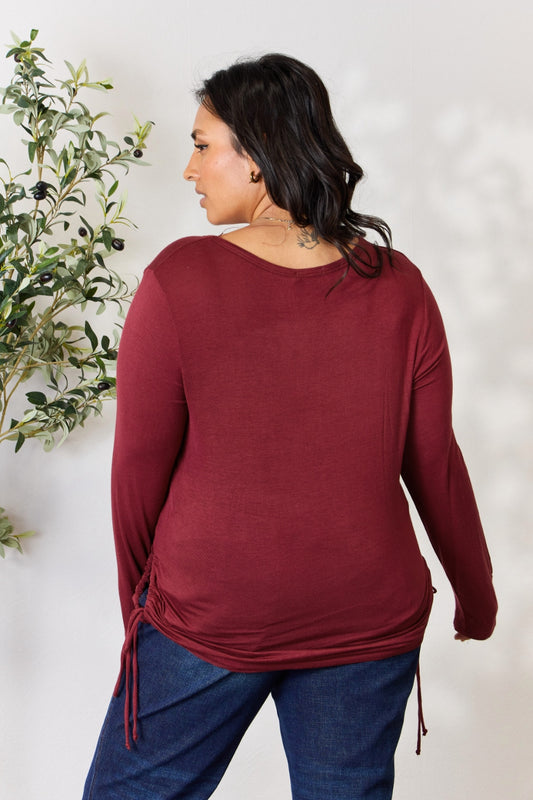 Culture Code Full Size Drawstring Round Neck Long Sleeve Top - Classique Collection