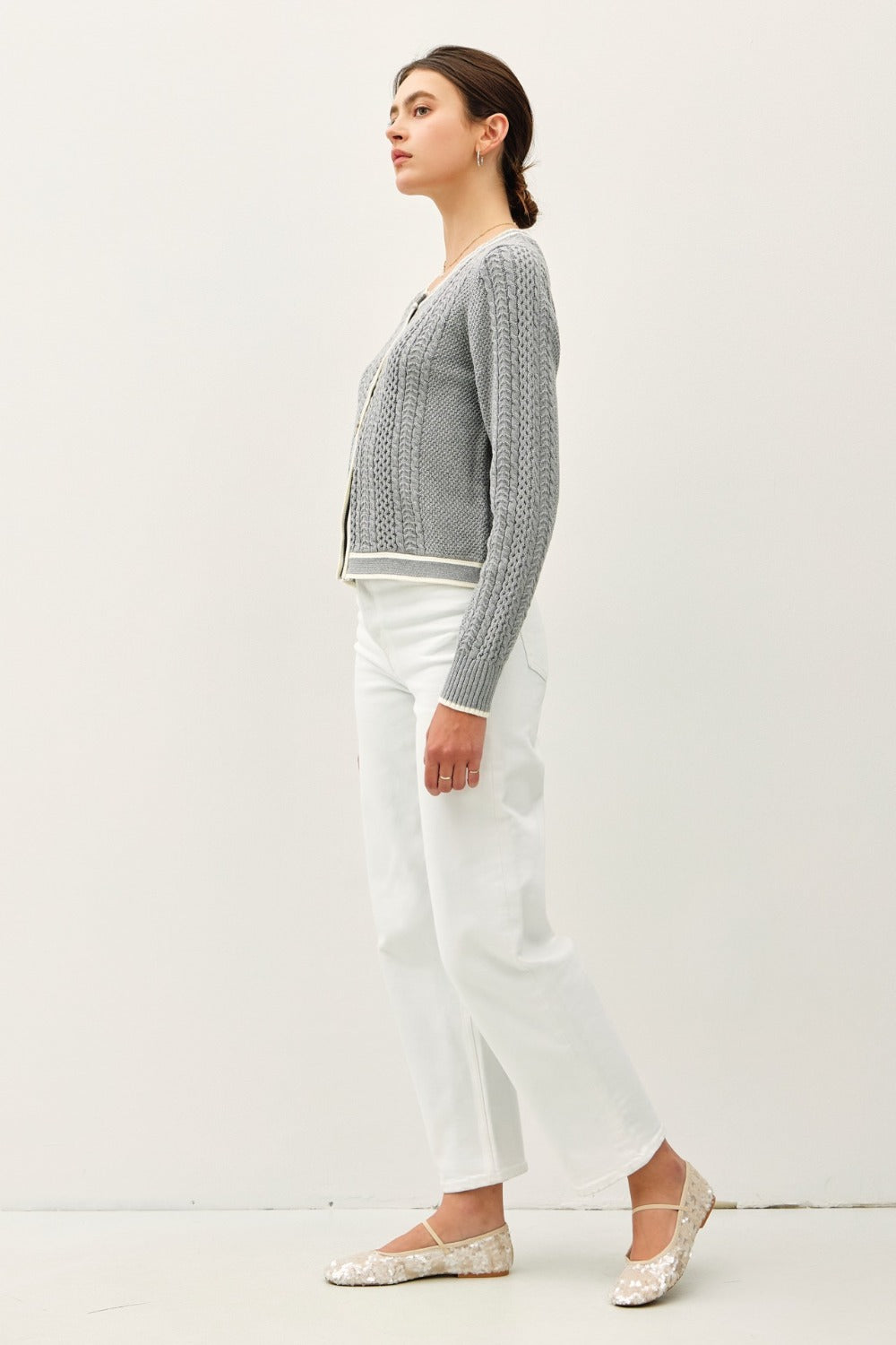 Be Cool Cable Knit Long Sleeve Contrast Edge Cardigan - Classique Collection