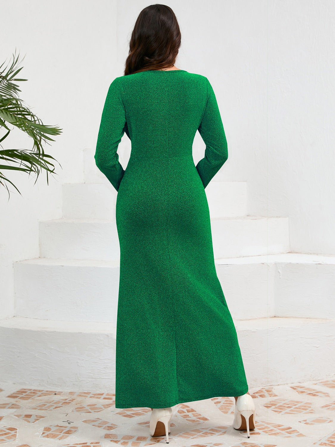 Ruched Round Neck Long Sleeve Dress - Classique Collection