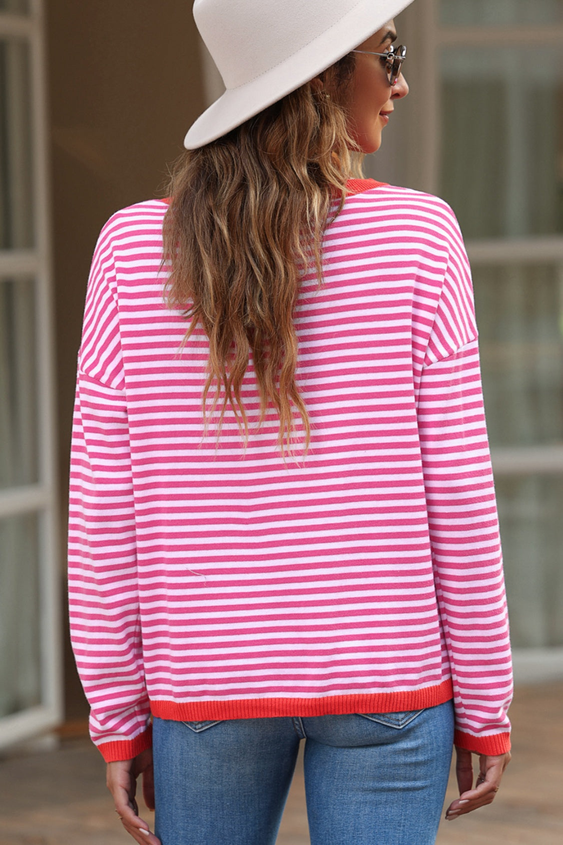 Striped Round Neck Drop Shoulder T-Shirt - ClassiQ
