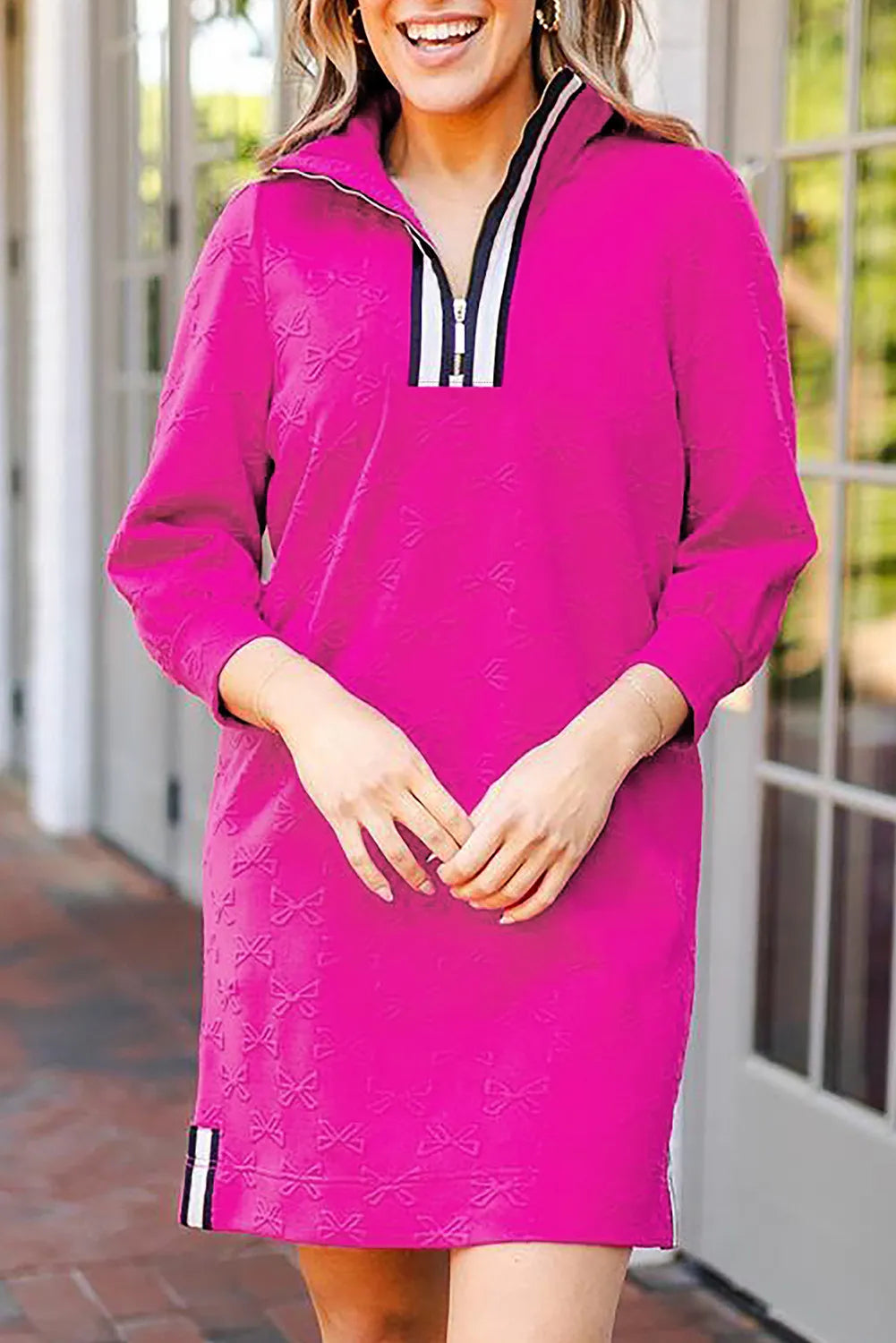 Texture Quarter Zip Long Sleeve Mini Dress - Classique Collection