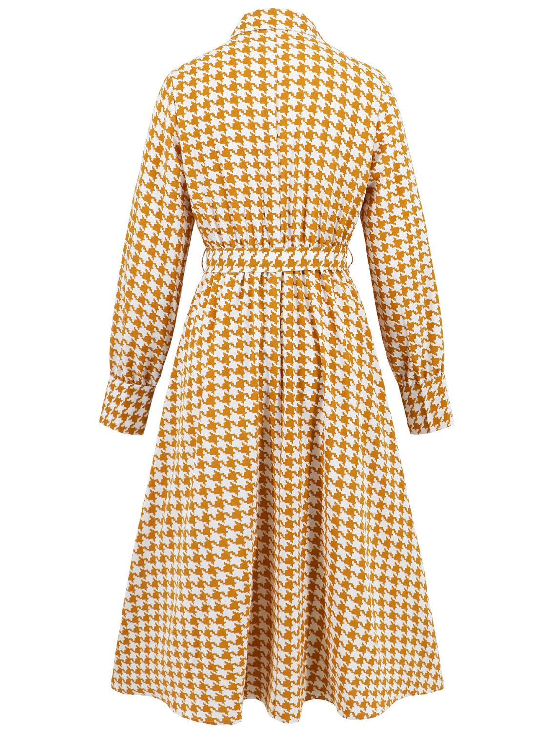 Tied Houndstooth Long Sleeve Midi Dress - Classique Collection