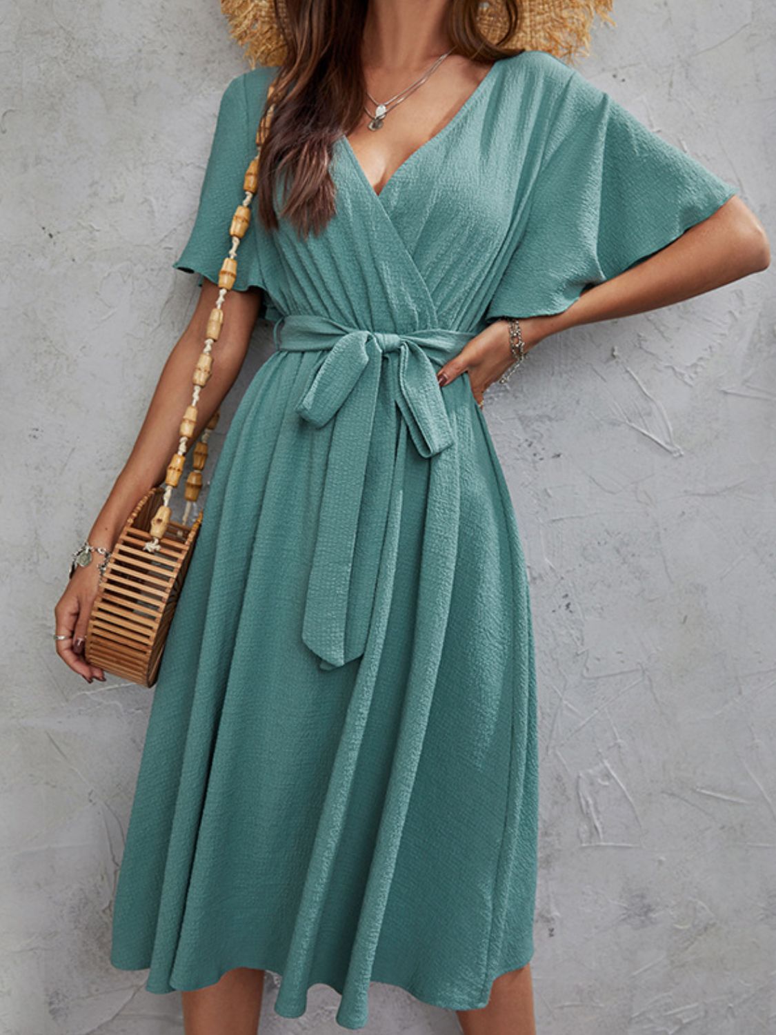 Surplice Flutter Sleeve Midi Dress - Classique Collection