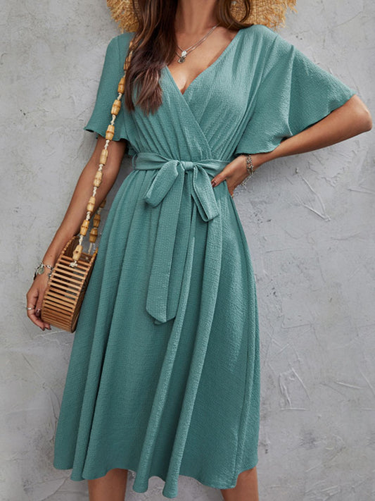 Surplice Flutter Sleeve Midi Dress - Classique Collection