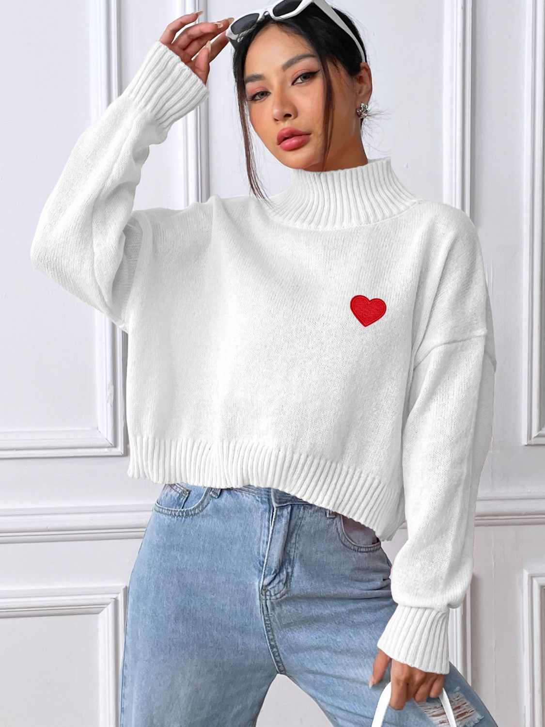 Heart Turtleneck Long Sleeve Sweater - ClassiQ