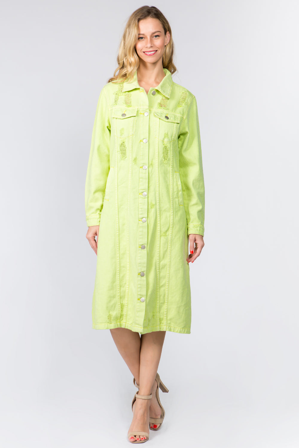 American Bazi Button Up Distressed Denim Dress - Classique Collection