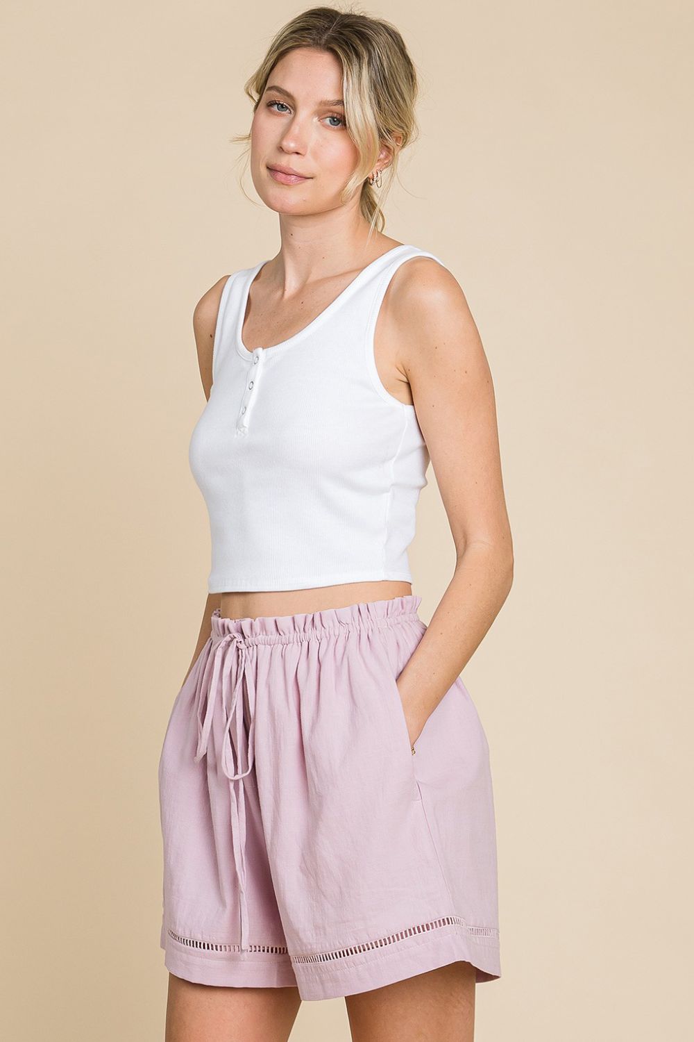 Cotton Bleu by Nu Lab High Waist Drawstring Shorts - Classique Collection