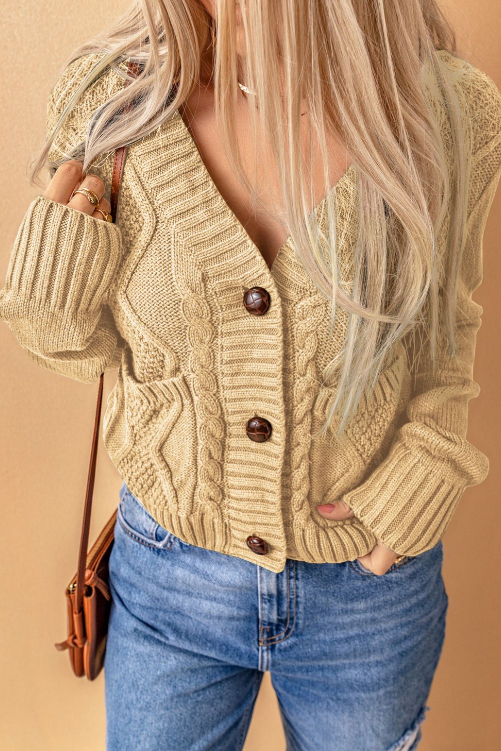 Cable-Knit Button Down V-Neck Cardigan - ClassiQ