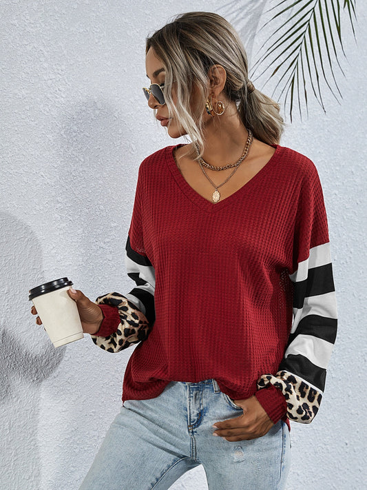 Leopard Striped Waffle-Knit Top - ClassiQ