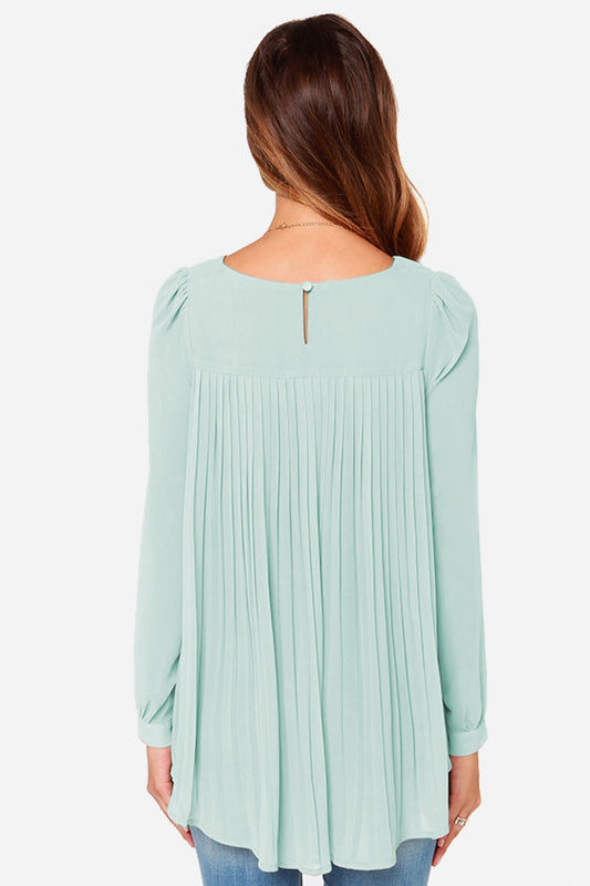 Ivy Lane Full Size Round Neck Back Pleated Blouse - Classique Collection