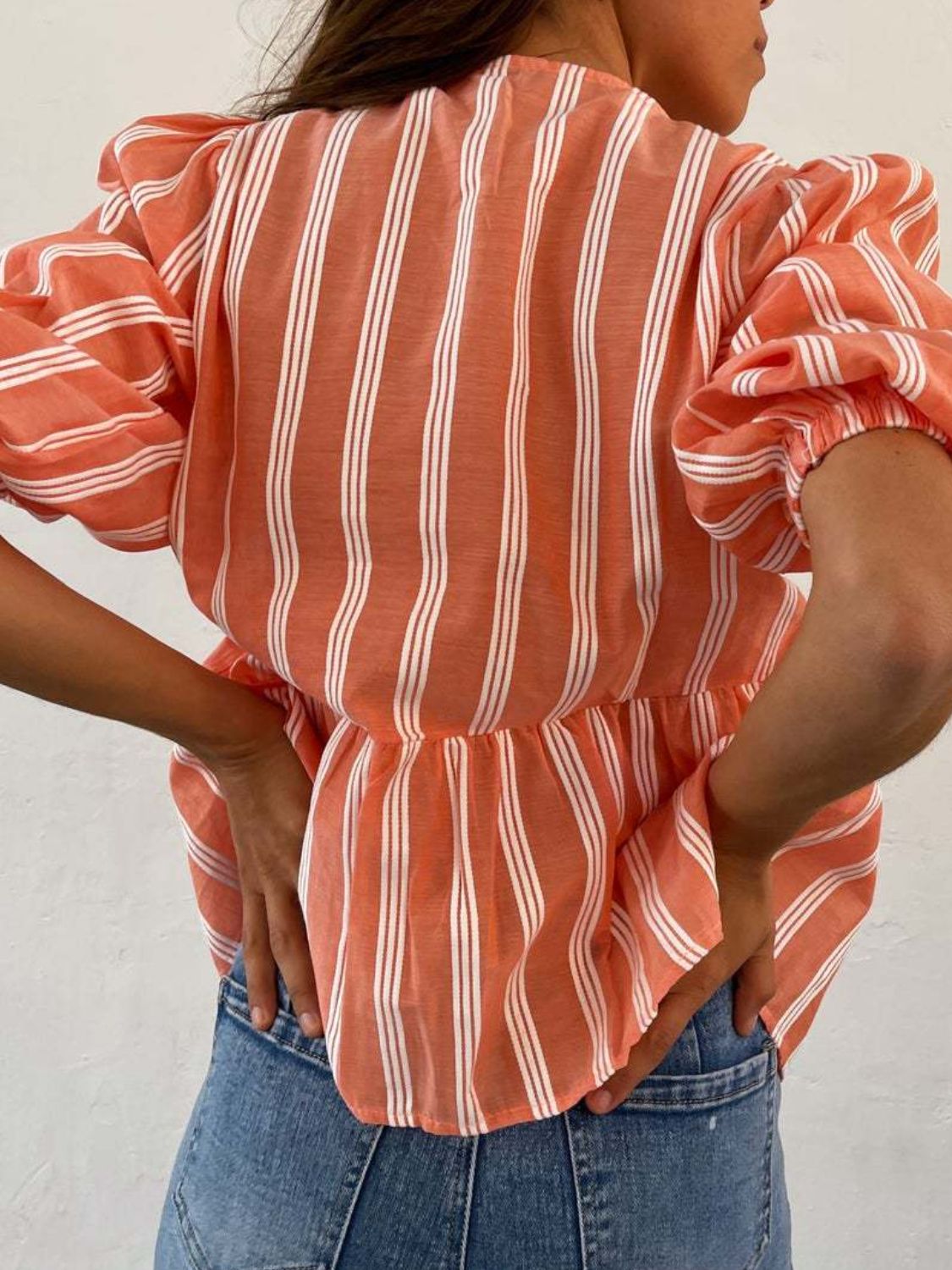 Tied Round Neck Balloon Sleeve Shirt - Classique Collection