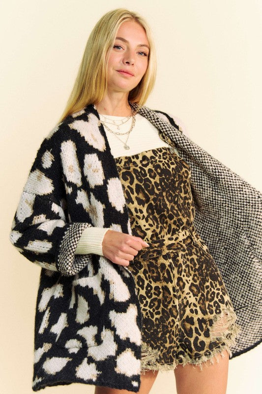 Davi & Dani Leopard Open Front Long Sleeve Cardigan - Classique Collection