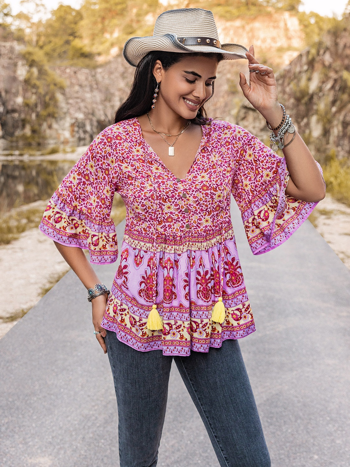Tie Neck Babydoll Top - Classique Collection