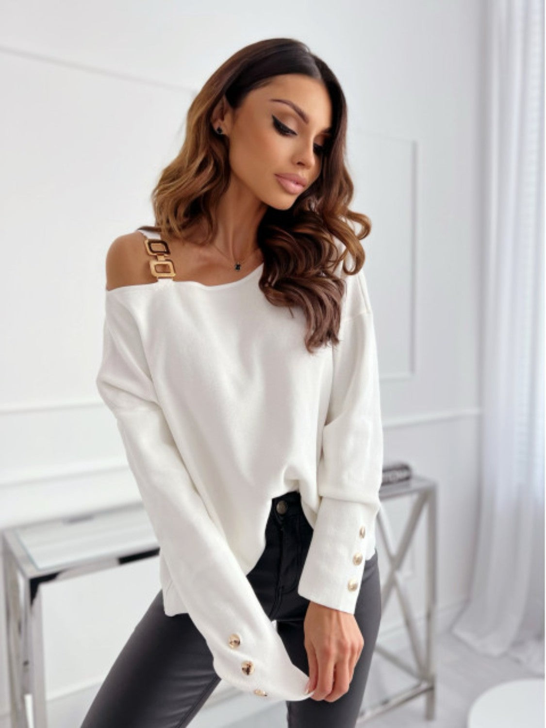 Asymmetrical Neck Buttoned Top - Classique Collection