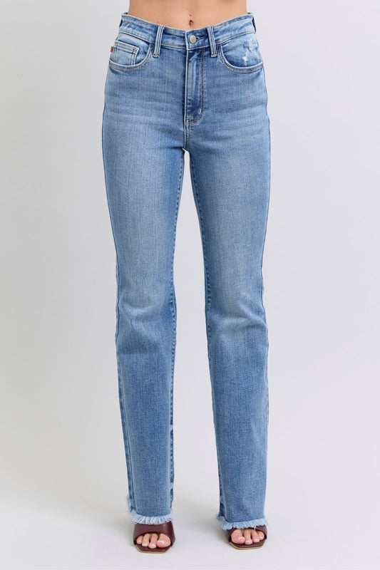 Judy Blue Full Size Raw Hem High Rise Bootcut Jeans - Classique Collection