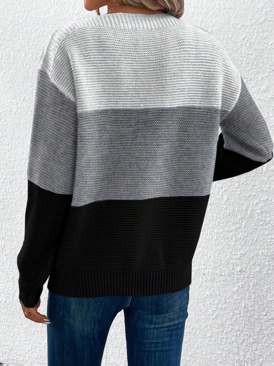 Color Block Boat Neck Sweater - ClassiQ