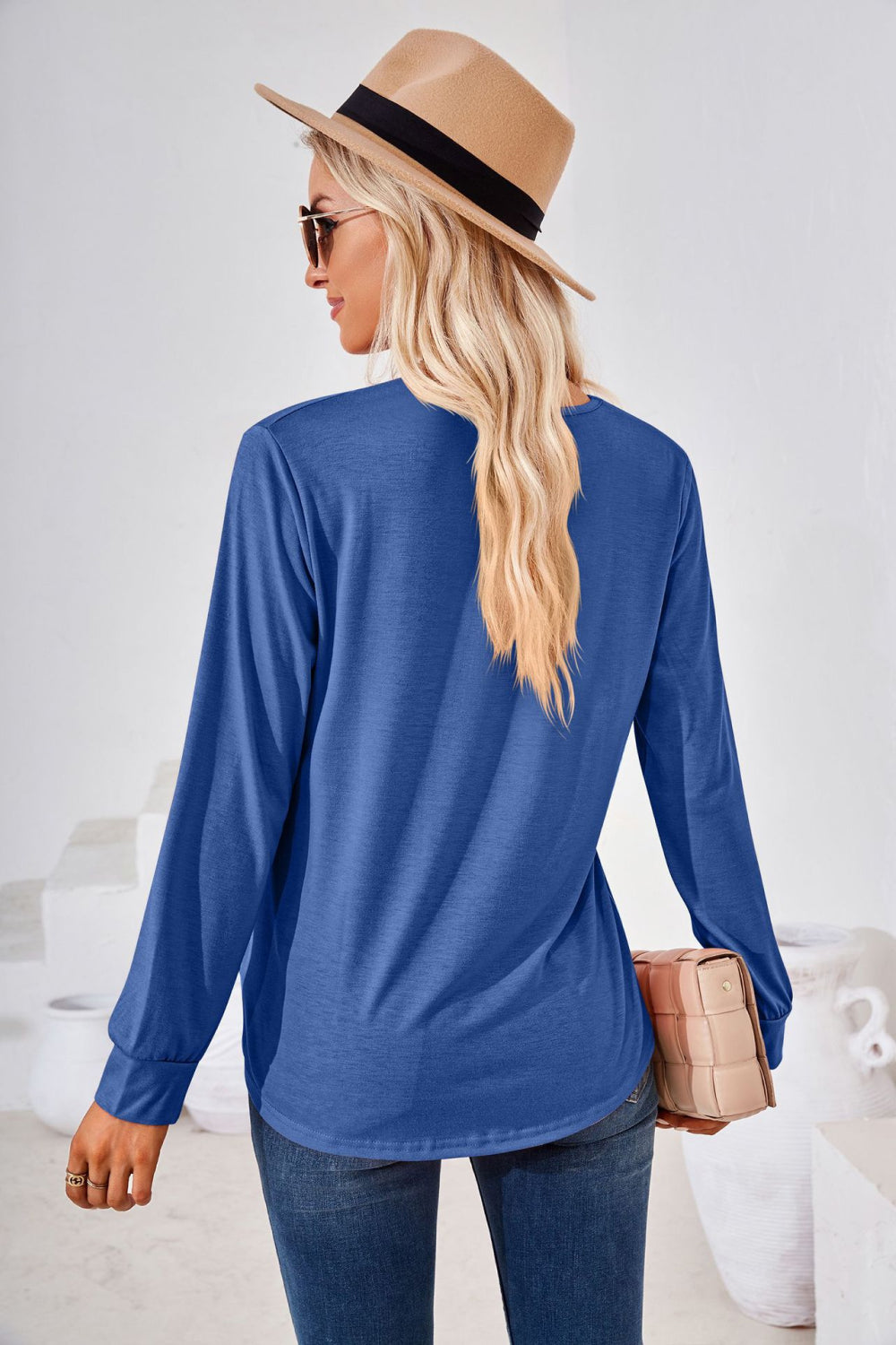 Square Neck Ruched Long Sleeve Blouse - Classique Collection