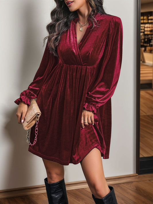 Perfee Ruched Surplice Long Sleeve Mini Dress - Classique Collection
