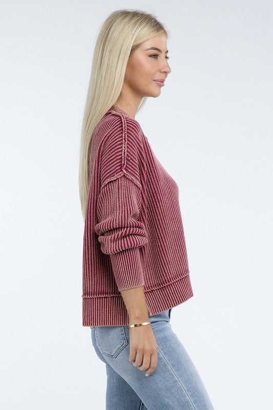 Washed Side Slit Oversized Cropped Sweater - Classique Collection