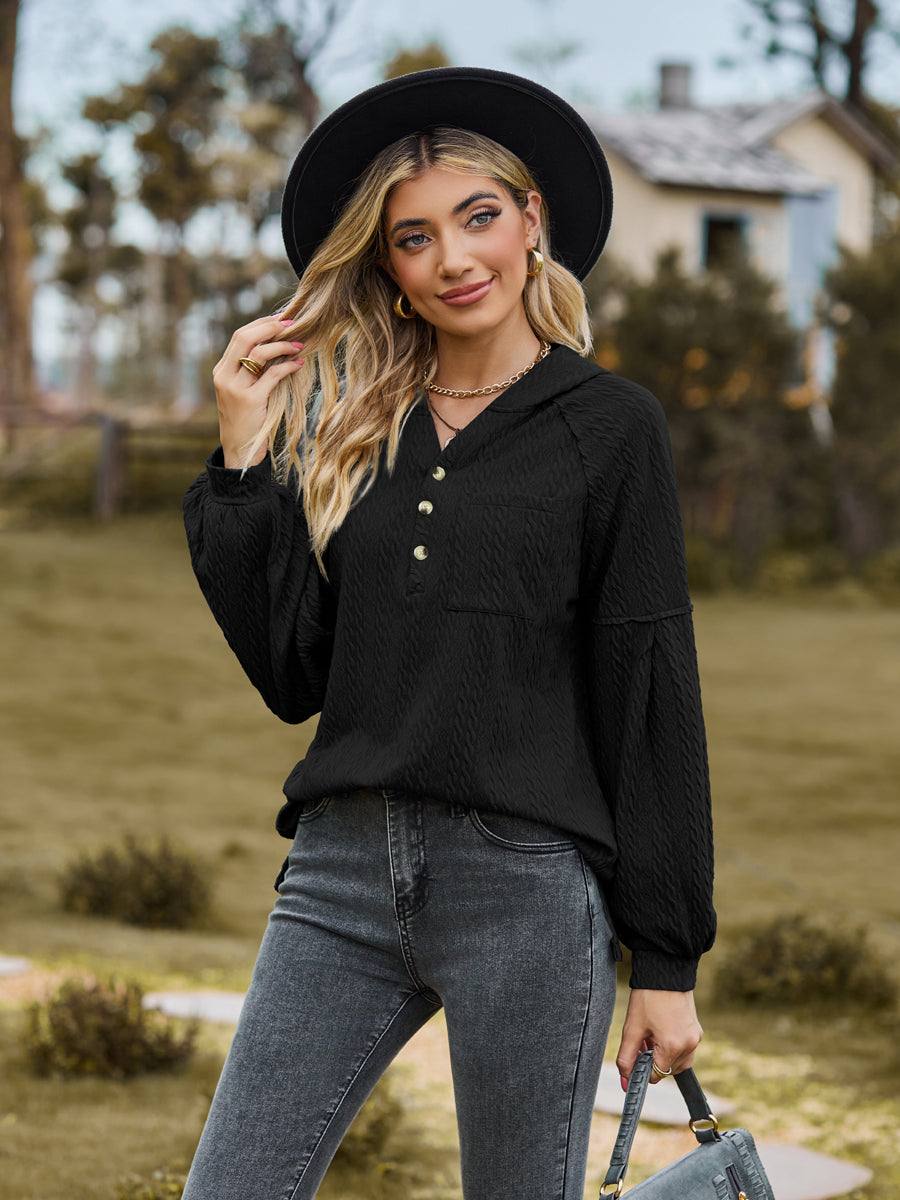 Cable-Knit Dropped Shoulder Hoodie - Classique Collection