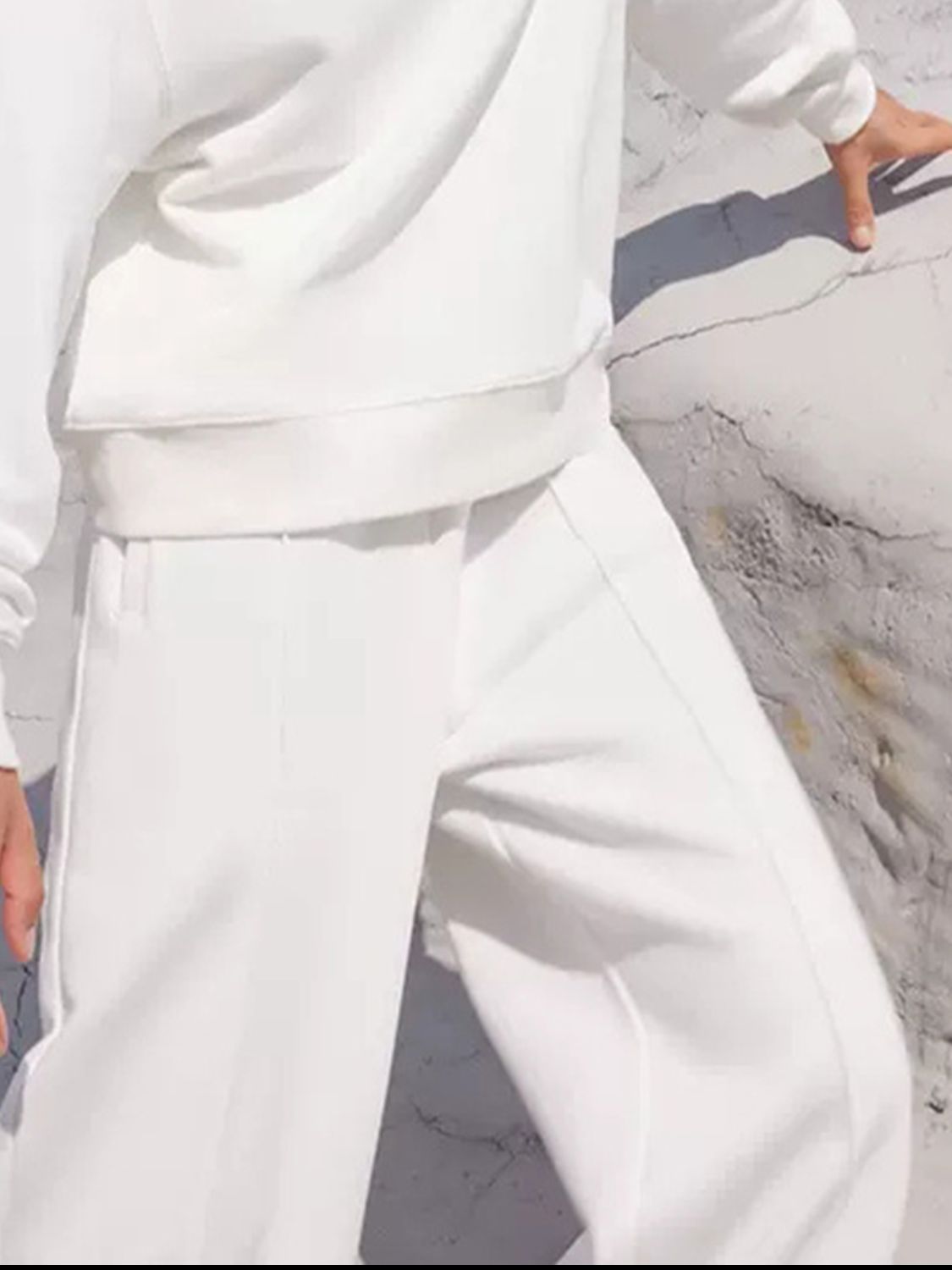Round Neck Long Sleeve Top and Elastic Waist Pants Set - ClassiQ