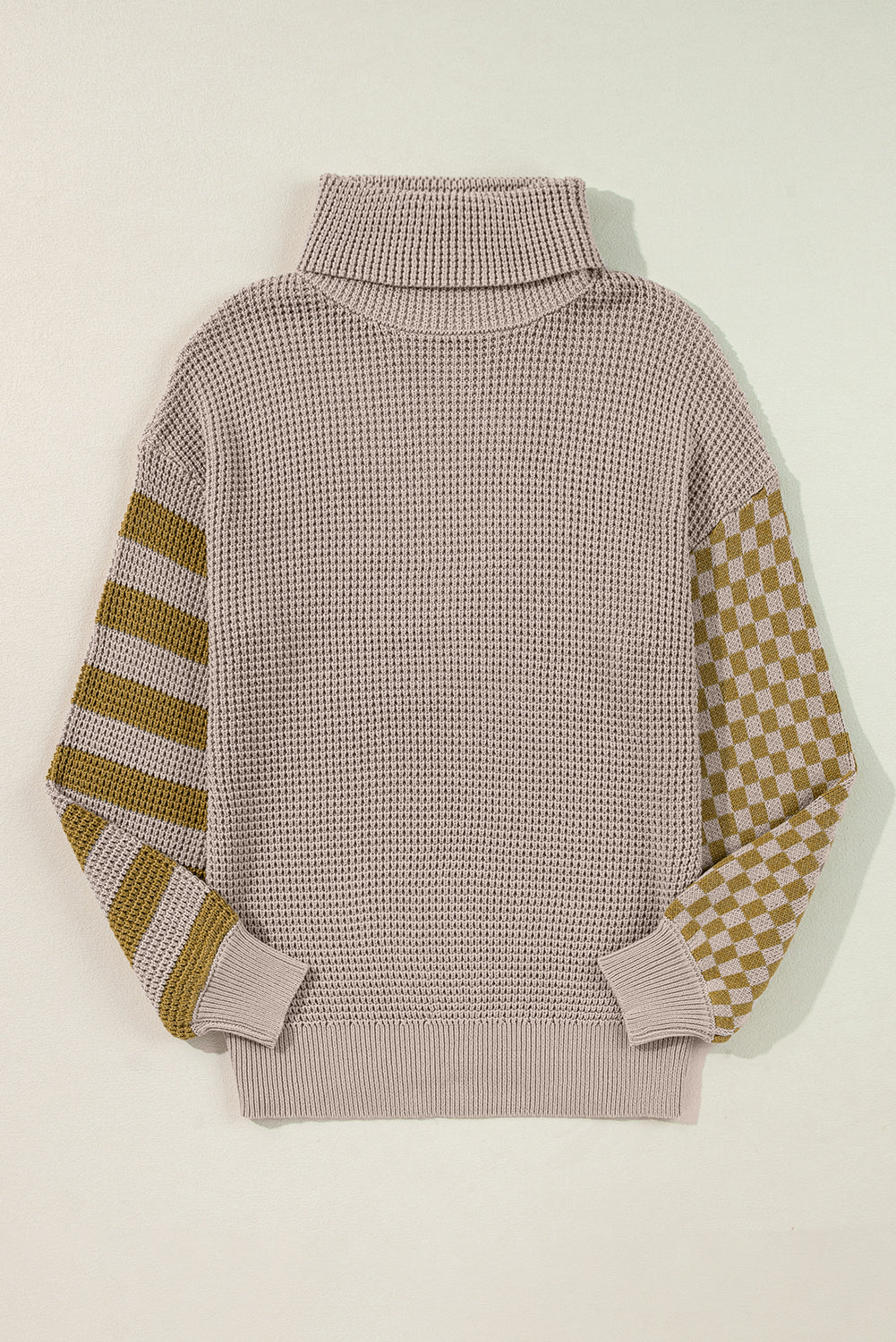 Striped & Checkered Turtleneck Dropped Shoulder Sweater - ClassiQ
