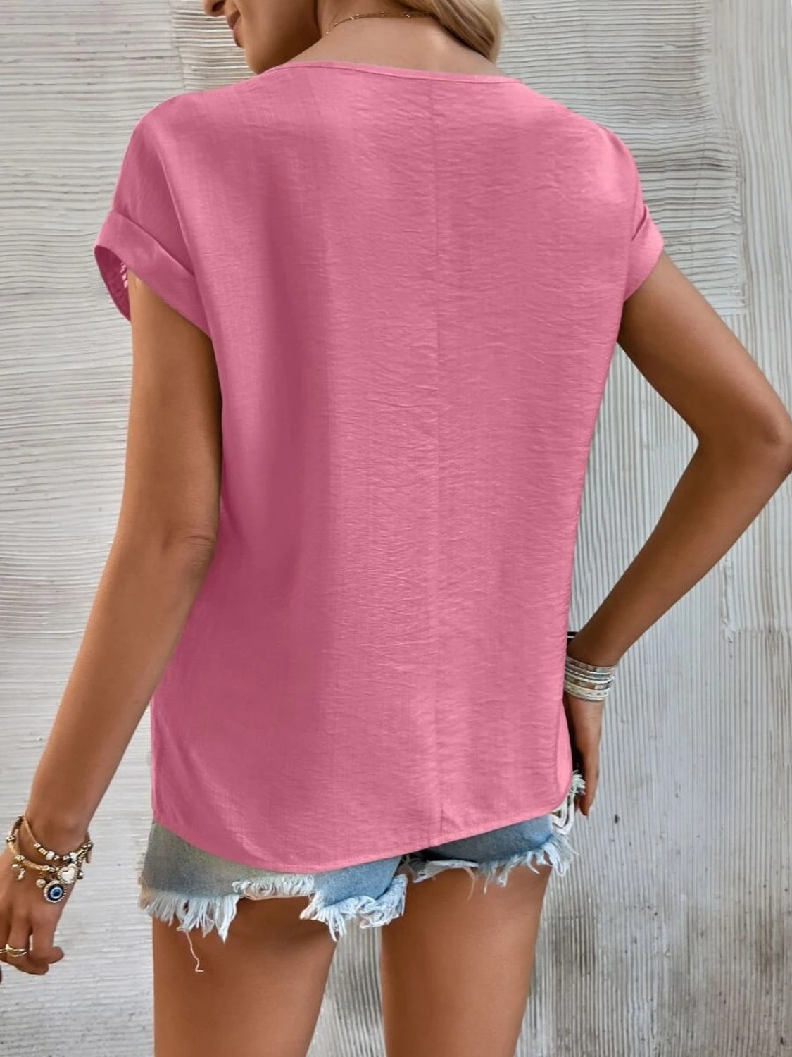 Cutout Round Neck Short Sleeve Top - ClassiQ