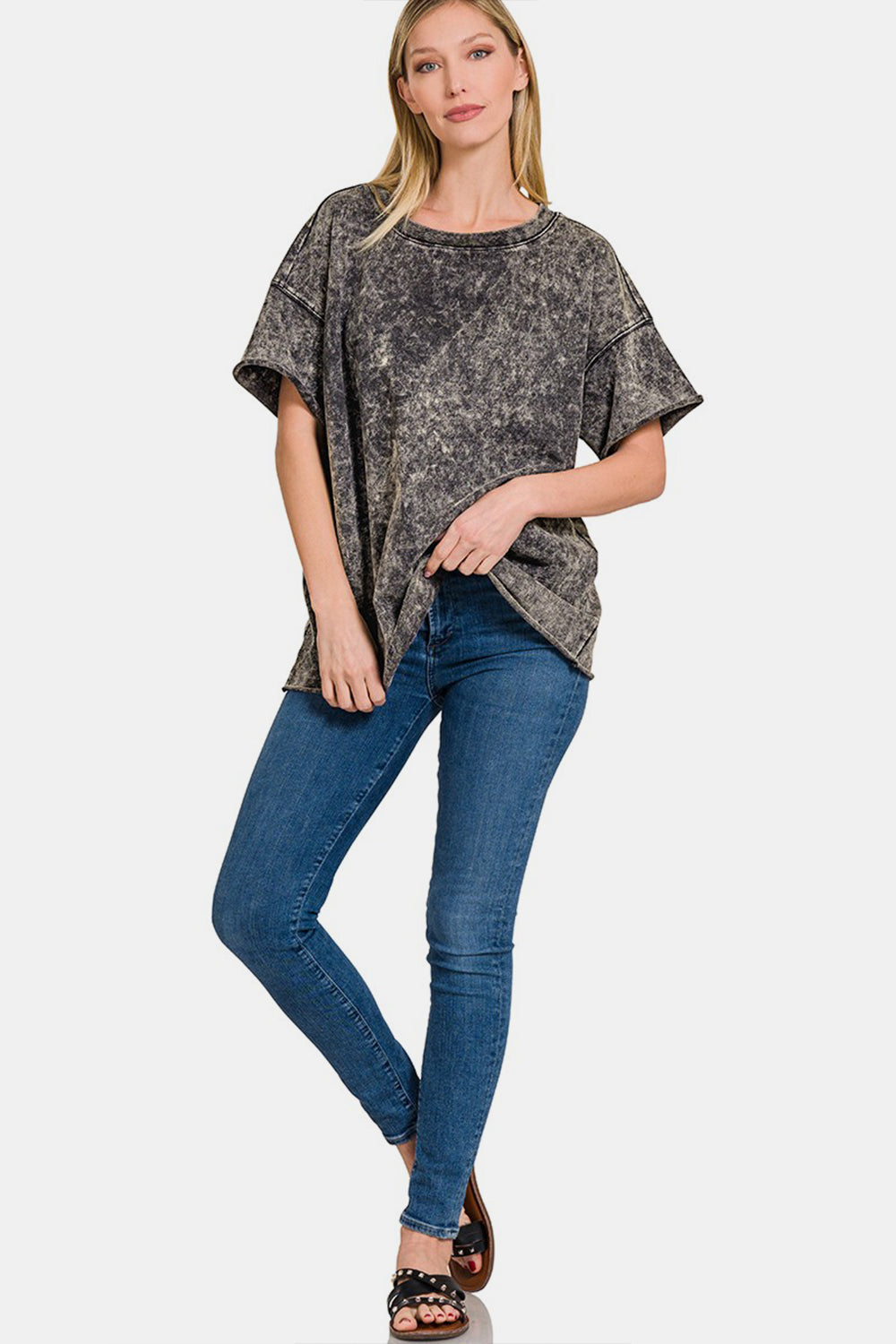 Zenana Rolled Round Neck Short Sleeve T-Shirt - Classique Collection