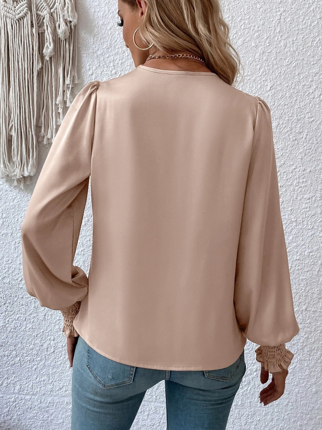 Surplice Smocked Lantern Sleeve Blouse - Classique Collection