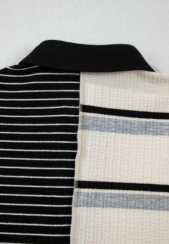 Striped Patchwork Long Sleeve Mini Dress - Classique Collection