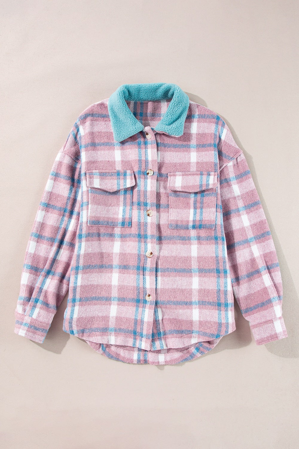 Plaid Collared Neck Flap Pockets Shacket - Classique Collection