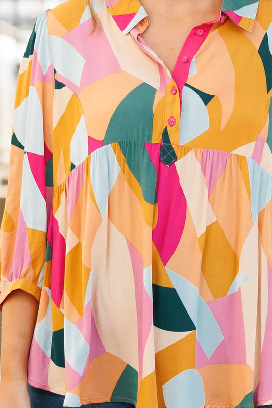 Heathered Collared Neck Long Sleeve Blouse - Classique Collection