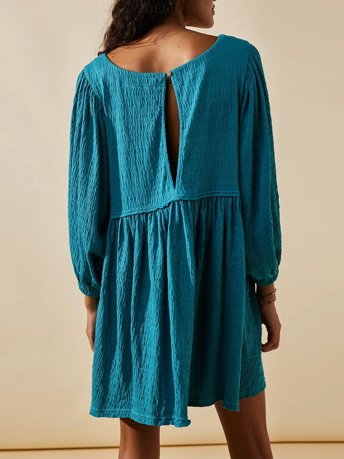 Cutout Textured Long Sleeve Mini Dress - Classique Collection