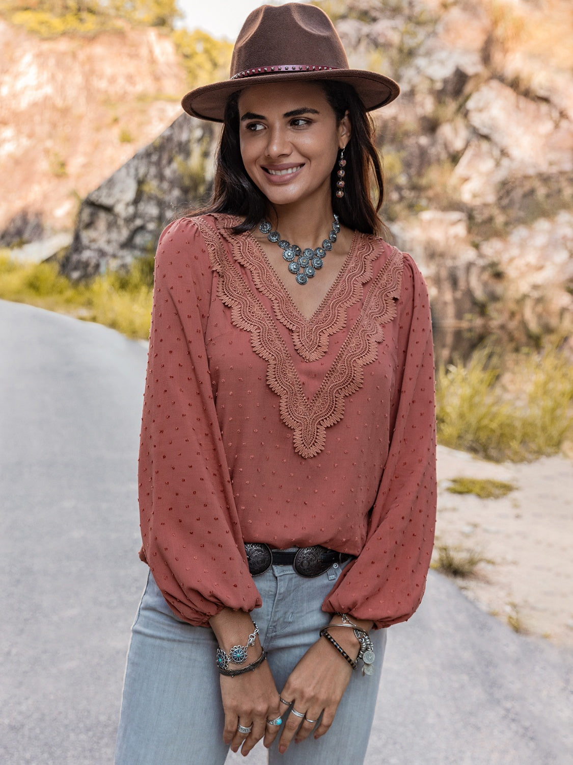 Swiss Dot V-Neck Blouse - Classique Collection