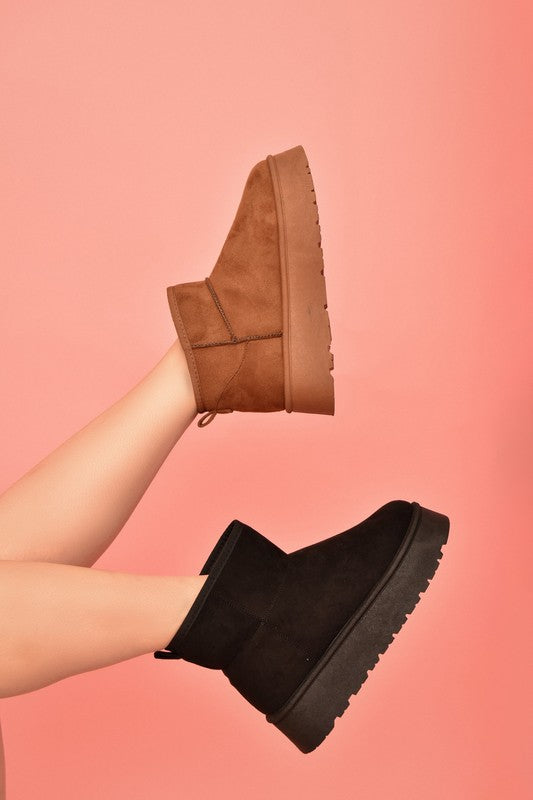WILD DIVA Suede Round Toe Platform Booties - Classique Collection
