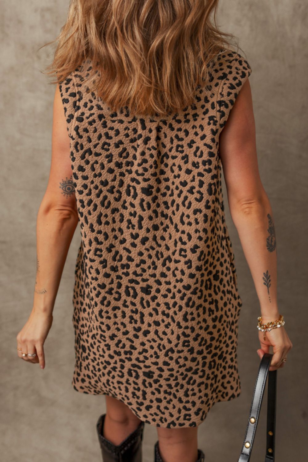 Leopard Johnny Collar Sleeveless Mini Dress - Classique Collection