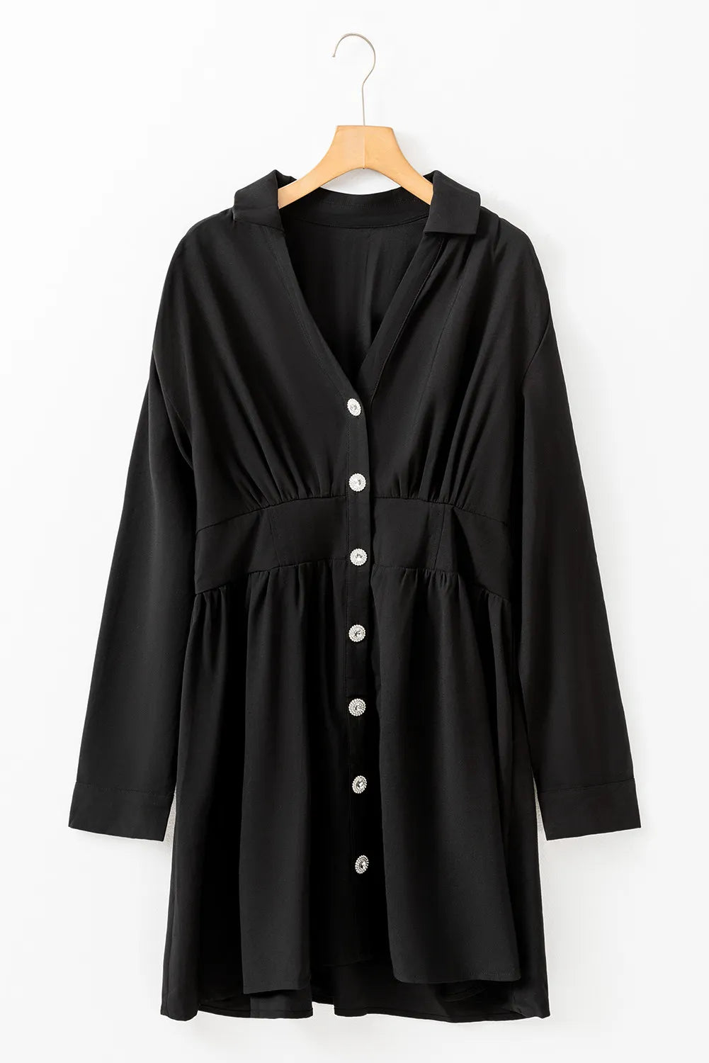 Ruched Button Up Long Sleeve Dress - Classique Collection