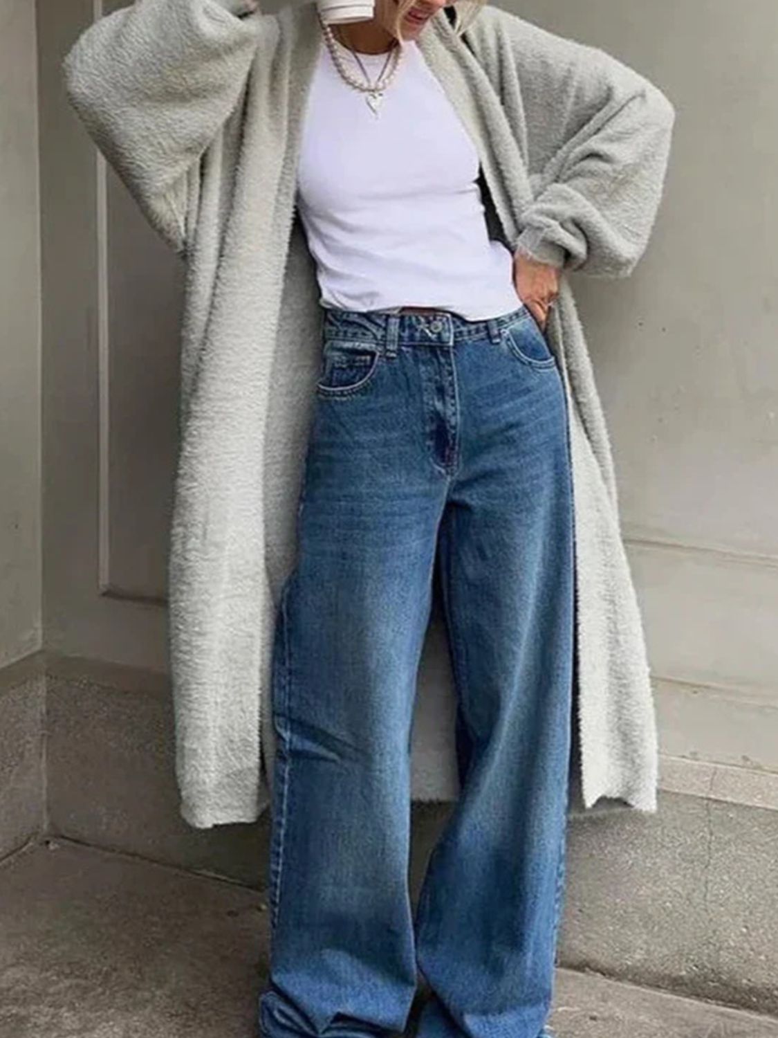 Fuzzy Open Front Solid Color Cardigan - Classique Collection